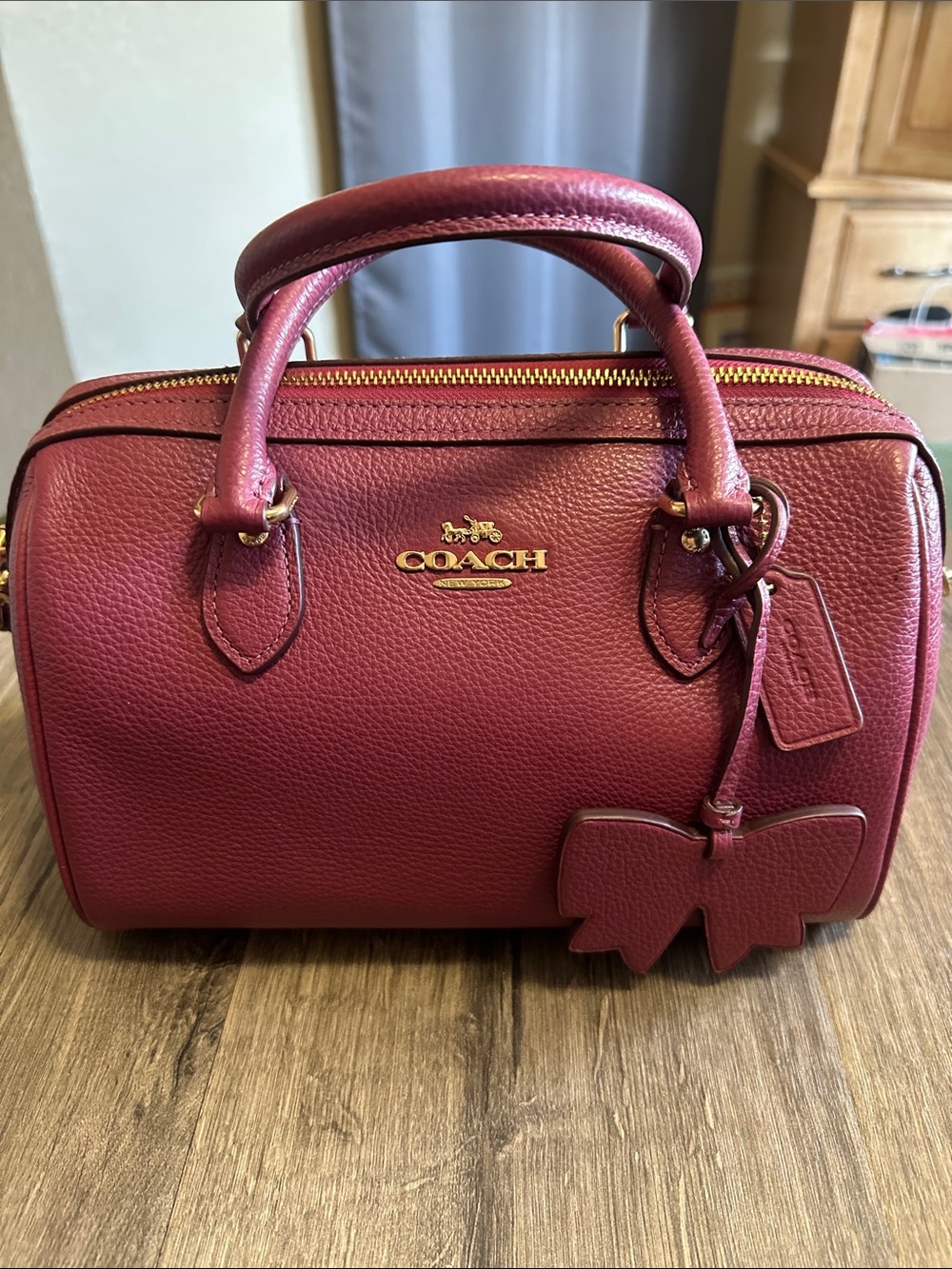 Coach Pebbled Leather Satchel - Wine